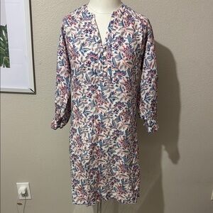 J. McLaughlin Women Dress Linen Floral Puff Sleeve Tunic Popover Lattice